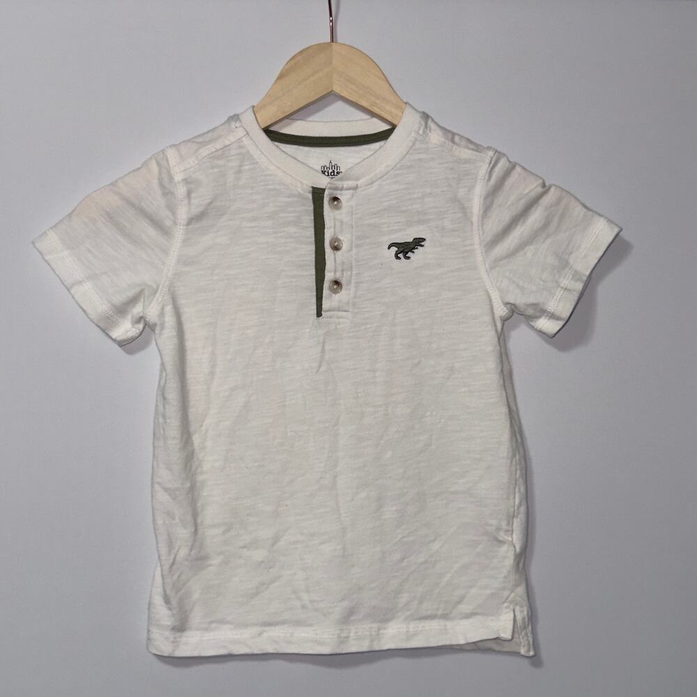 Kids Headquarters White Dinosaur Henley Shirt boys Size 5